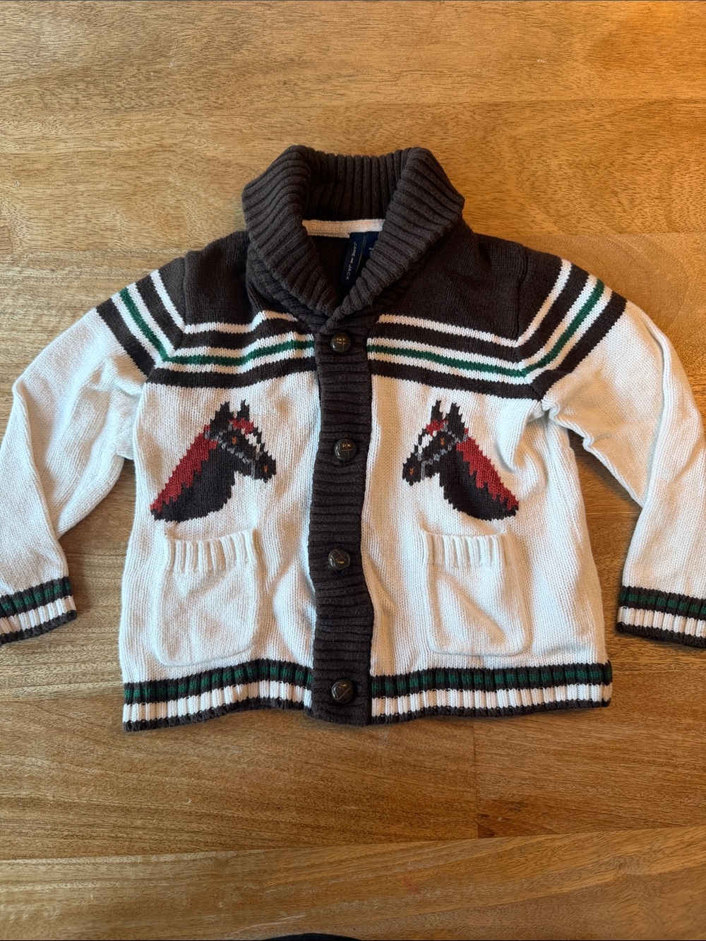 Janie and Jack White, Brown & Red Horse Knit Cardigan